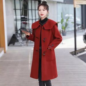 Ladies Fashionable Loose Christmas Style Coat Elegant Gentle Womens Winter New Arrival Commute Mid-Length Slimming Coat