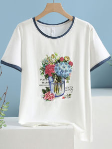 Elegant Embroidered Cotton T-Shirt Short Sleeve Mom Summer Fashion New Chinese Style National Trend Womens Shirt Floral Pattern