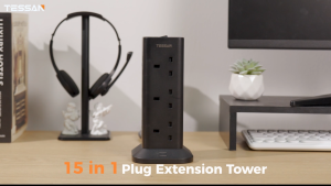 TESSAN Extension Power Socket Power Strip with USB-C Extension Cord Multi Plug Surge Protector Adapter with 8/12 Outlets USB-C Power Extension 2M/3M Extension Wire Power Adapter