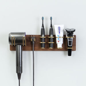 Wall-mounted Drill-free Wooden Hair Dryer Storage Rack