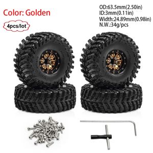 4Pcs 1.0 Inch Metal Wheels Tires Set for 1/18 Traxxas TRX4M 1/24 Axial SCX24 FMS FCX24 Ascent-18 RC Crawler Upgrade Parts