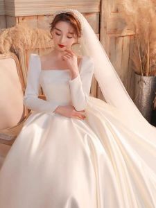 Satin Wedding Dress Bride New Arrival Elegant Heavy Industry Satin Main Wedding Dress Wedding Veil French Trailing Fancy Evening Dress