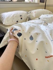 ลายจุดสีสันสดใส เด็กผู้หญิง ชุดเครื่องนอนผ้าฝ้ายชิ้นเดียว 15 ม 18 ม ผ้าฝ้ายผ้าห่มผ้าปูที่นอน การ์ตูน พิมพ์เครื่องนอนอุปกรณ์เสริม