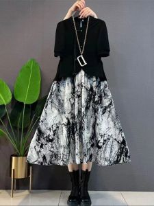 New Chinese Style Button up Top Skirt Set plus Size Fashionable Slimming Summer Outfit for Plump Women Short Sleeve Two Piece Set