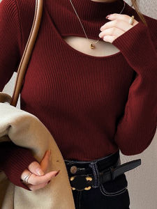chaqi | Womens Slim Fit Knitted Base Shirt Hollow Out Half High Collar Fashionable Inner Wear Sweater Trendy Top For Autumn Winter