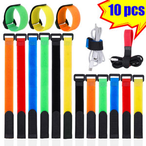 10/5 Pcs Reusable Hook Loop Nylon Straps Reverse Colored Fastening Tape Self Adhesive Cable Ties Wrap Bundle Fixed Ties