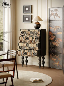 French Vintage Abstract Solid Wood High Table Cabinet Living Room Decor Bedroom Storage Cabinet Entrance Art Five Drawer Chest