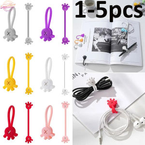 1-5pcs Palm Shaped Cable Clearance Organizer Portable Reusable Candy Color Cable Management Ties Silicone Cable Organizer