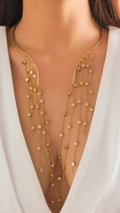 Ingemark | Dây Chuyền Choker Cổ Điển Nữ Tính Phong Cách Gothic Tua Rua Dài Đính Sequin Giả Ngọc Trai Kiểu Dáng Mở Chuỗi Ngực Phụ Kiện Dự Tiệc