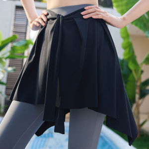 High Waist One Piece Sharkskin Pants Fitness Yoga Cover up Skirt Short A-Line Silhouette Solid Color Korean Style Commute