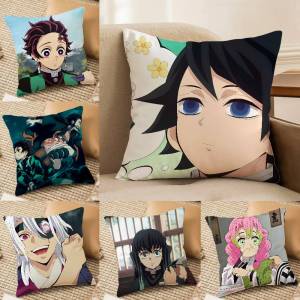 Bandai | Demon Slayer Swordsmith Village Arc Anime Plush Pillow Cover Soft Short Plush Cushion Cover For Sofa Bedroom Home Decor Gift