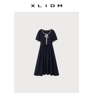 Large Size Womens Dress Tencel Linen A-Line Lace Collar Summer Pear-Shaped Fit
