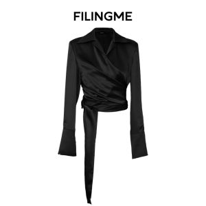 FILINGME | Áo Sơ Mi Acetate Cổ V Dài Tay Thiết Kế Nơ Mới Thu