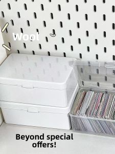 Transparent Large Capacity Desktop Flip Cover Storage Box Sticker Card Organizer Multi-Function Dustproof Card Storage Box