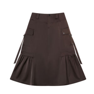 TGNS Trendy Brand Workwear Pleated Skirt Womens Autumn American Loose Slimming Midi A-Line Mini Skirt Casual Polyester Fiber