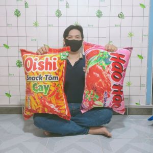 GỐI ĐA NĂNG GỐI NẰM NGỦ HÌNH BÁNH SNACK VẢI NHUNG KHÔNG NHĂN GÒN MỀM AN TOÀN CHO BÉ