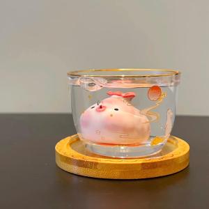 High-End Glass Tea Set Bubble-Spitting Fish Chinese Style Gold Cup Mountain View Cup Owner Cup Gongfu Tea Cup Tea Pet for Dining And Cooking