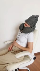 VEIL Soft With Hoodie Noon Break Car Office Head Rest Neck Pillow Airplane Pillow Hooded Travel Pillow Neck Sleeping Cushion