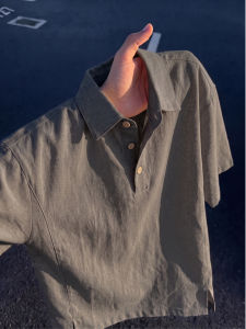 Cool Comfort Breathable Lazy Gray Linen Short Sleeve Polo Shirt