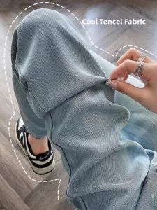 Ice Silk Summer High Waist Loose Fit Slim Trousers