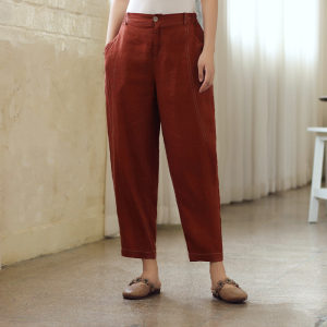 WUSEWUWEI | Colorless Odorless Spring New Womens Loose Thin Retro Lazy Linen Nine Points Casual Pants High Waist Harlan Pants Linen 100%