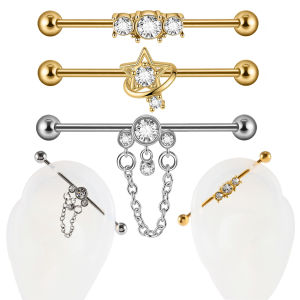 1PC CZ Star River Chain Industry Barbell Piercing Cartilage Lobe Earring 1.6mm Stainless Steel Rhinestone Zirconia Earring Stud