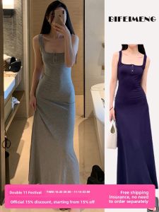 BIFEIMENG | Gray Sleeveless Dress Fitted Small Figure Hugging Maxi