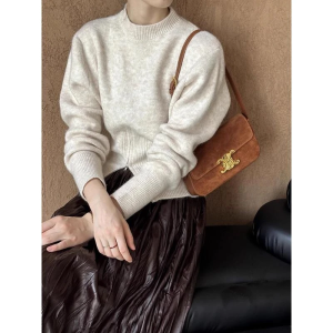 HUOLISI | Gray Semi-High Collar Knit Sweater Top
