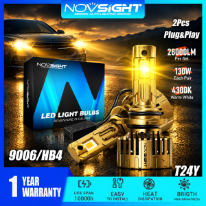 Novsight T24Y 9006 HB4 LED Headlight Bulb 4300K Amber Light Light Extremely Bright LED Lights for Car Low Beam Fog Light 130W 28000LM Plug&Play 2 PCS
