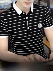 ROMON | Summer Lightweight Cotton Mens Striped Short Sleeve T-Shirt