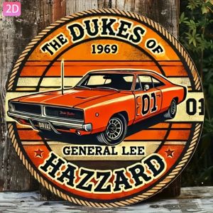 2D Flat Vintage 1969 General Hazzard Car Sign - Retro 2D Aluminum Wall Art Decor for Garage Bar Cafe or Home - 20x20cm