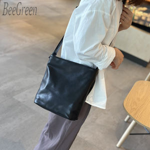 BeeGreen Women Soft Genuine Leather Shoulder Bag High Quality Wide Strap Bucket Bag Casual Sling Bag