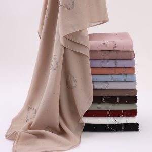 Jifang Shimmer Starry Rhinestones Love Heart Bubble Chiffon Shawl Pashmina Head Wraps Scarves Muslim Hijabs Shawls WC108
