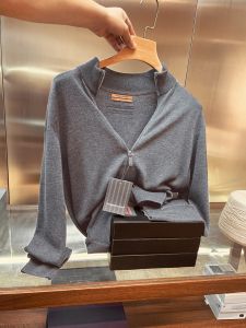 Italian Luxury Early Spring New Mens Knitted Cardigan Sweater Silk Wool Blend Long Sleeve Straight Fit Fashion Urban Style