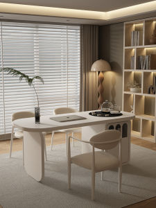 Minimalist Fashion Rock Slab Tea Table for Small Balcony Home Cream Wind Style Square Shape with Single Door