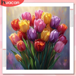 HUACAN Full Square Round Diamond Mosaic Flower Colorful Rhinestones Diamond Painting Floral Cross Stitch Kits