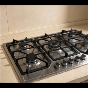 90CM 5 Burner Drop‑In Built‑in Gas Cooktop Stainless Steel Gas Hob Metal Control Knobs Automatic Ignition Flame‑Out Safety with Cast Iron Trivet