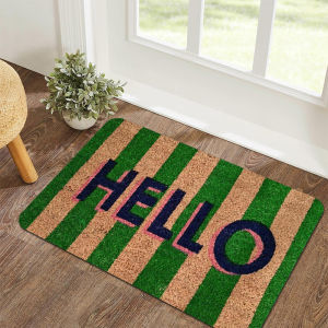 VIKAMA Nordic Green and White Striped Doormat—Non-Slip Machine-Washable Bathroom Mat Entryway Rug Home Furnishings