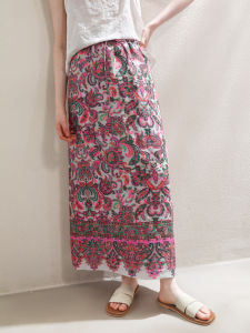 Miccbeirn | Retro Pure Hanflax Print Half Skirt Fashion Holiday Straight Skirt Elastic Waist Slimming Cool Feeling Waist Skirt