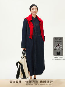 Golden Barry 100% Cotton Shirt Dress Spring Autumn Stand Collar Silhouette Long Casual Style Pure Color H Version Skirt