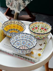 Bát Ăn Bún Sứ Cỡ Lớn Phong Cách Scandinavia Họa Tiết Hoa Cổ Điển Dùng Trong Gia Đình Bát Ăn Bún Sứ Tròn Miệng Đường Kính 65 Inch