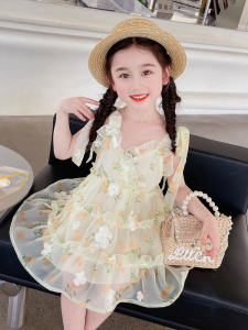 Váy Công Chúa Mùa Hè Cho Bé Gái Váy Ngọt Ngào Thời Trang Cho Bé Gái Váy Không Tay Dài Vừa Phải Bằng Vải Chiffon Phong Cách Ngọt Ngào