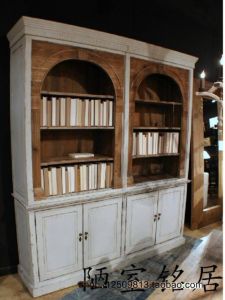 Rustic American Style Carved Wood Bookcase European Vintage Wine Cabinet Dining Room Sideboard Arch Bookshelf Luxury Villa Storage Cabinet