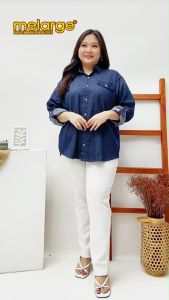 MELARGE Kemeja Jinni Denim Soft Jins Wanita Ukuran Jumbo LD 120 Big Size