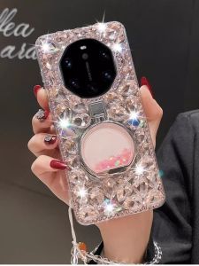 Luxury Diamond Huawei Mate50 Case Female Version with Stand Shockproof Silicone Protective Cover for Huawei Mate60 Magic4