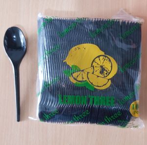 Sendok Garpu Makan Plastik Panjang 100pcs Hitam