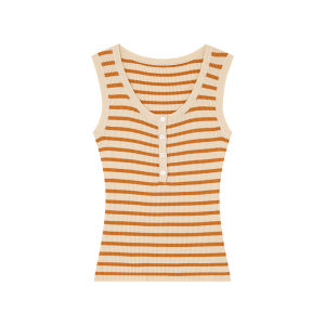 NIHAOKANONG | Áo Thun Knit Ôm Sơ Mi Cổ U Đính Sọc Đối Lập