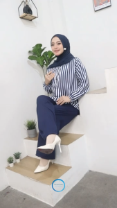 Satera Stripe Set Bahan Shangrila Print setelan wanita murah one set terbaru ootd kekinian simple dan elegan busui friendly
