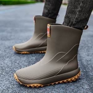 Outdoor Mens Mid-Calf Rain Boots Waterproof Anti-Slip Delivery Rider Special Purpose Boots Thick Bottom Plastic Shoes