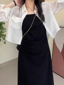 plus Size Summer Thin Sun Protection Shirt Womens Loose Outerwear with Strap Dress Cardigan Korean Style Long Sleeve Polo Collar